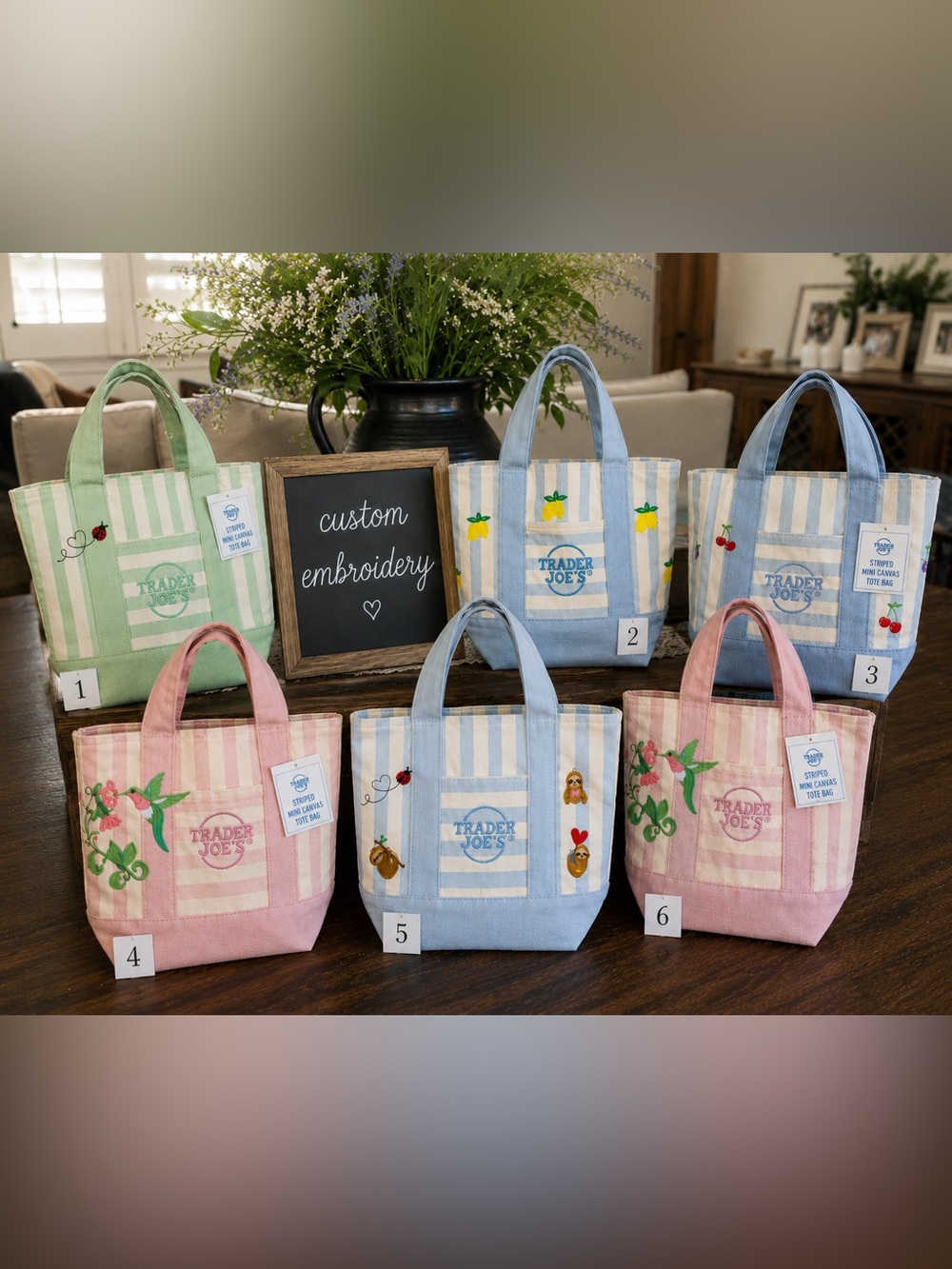 🩷💙💚Trader Joe’s embroidery tote ! NWT - Picture 2 of 6